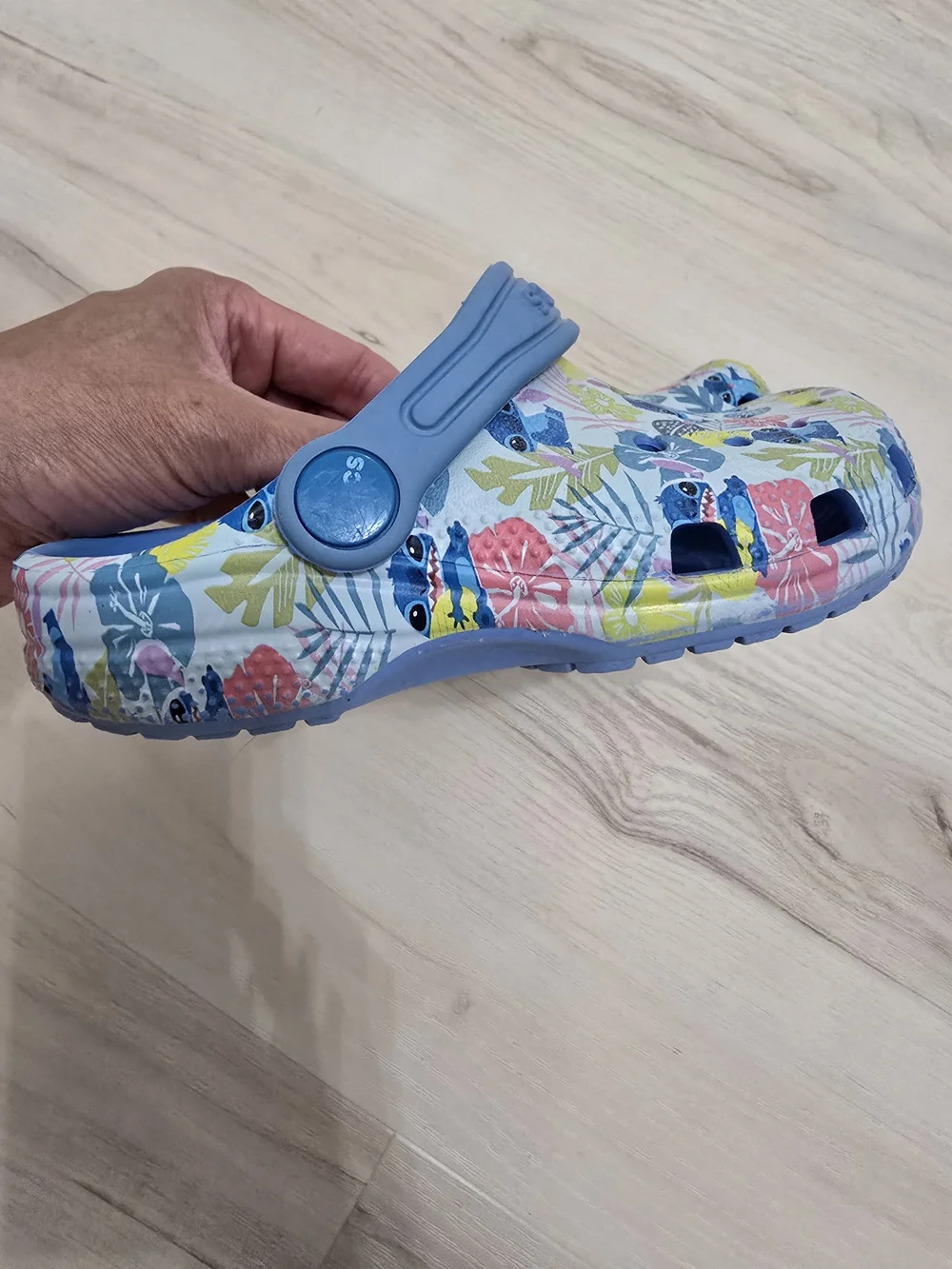 CROCS Kids Floral Stitch Print Slip-On Clogs in Light Blue